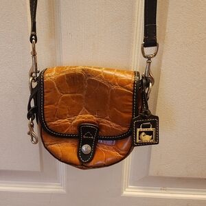 DOONEY & BOURKE Bordeaux Croco EMBOSSED LEATHER Mini Flap CROSSBODY6" x 6" x 2"